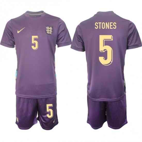 Men England 5 John Stones 2024 25 Purple Away Soccer Jersey Suit